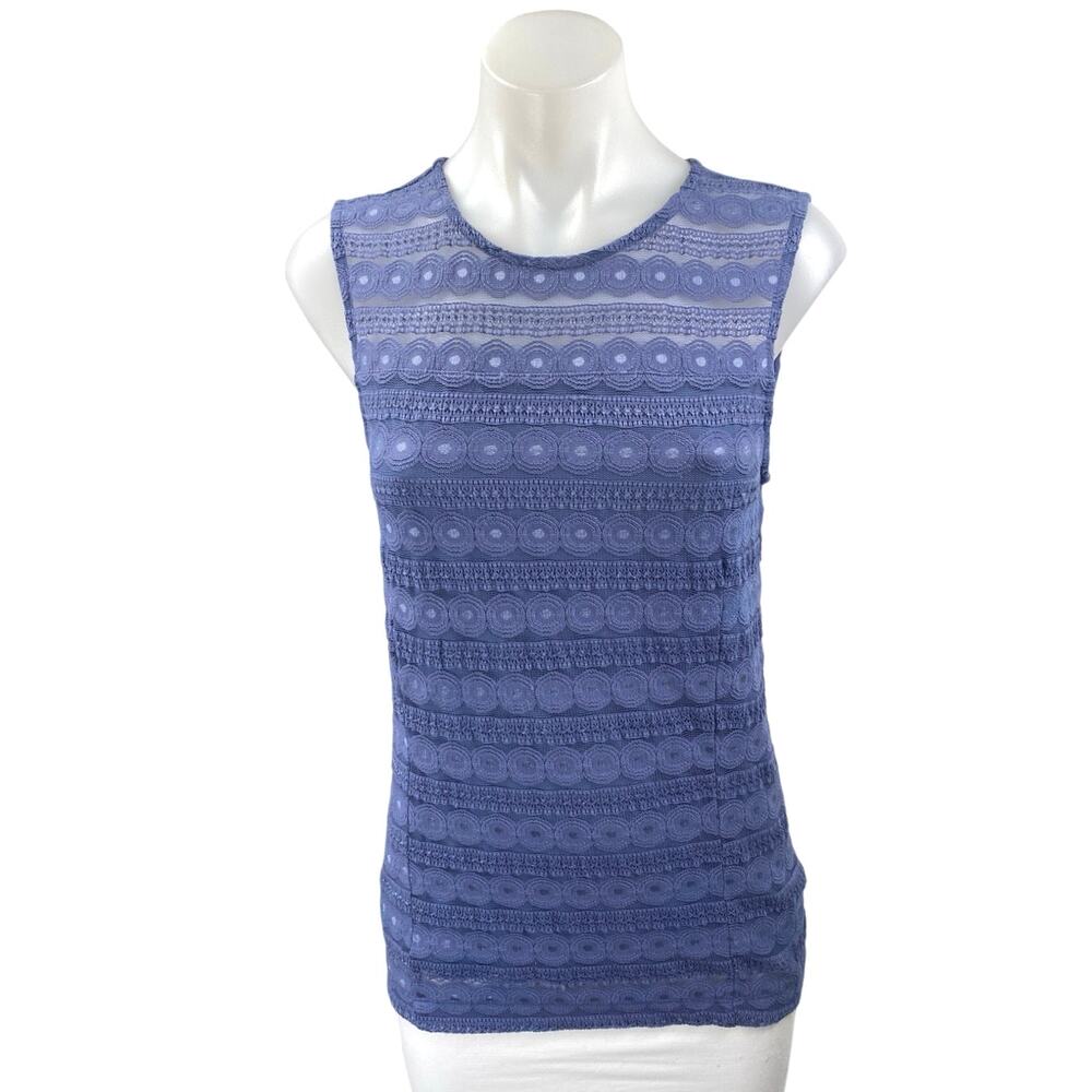 Ann Taylor Women's Blue Lace Striped Sleeveless Back Zip Blouse Tank Top Size S